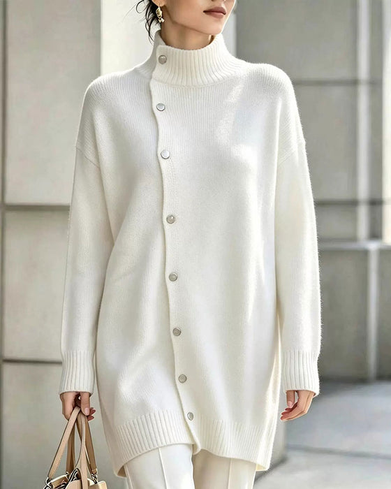 Cardigan Turtleneck Enkelt Knappet