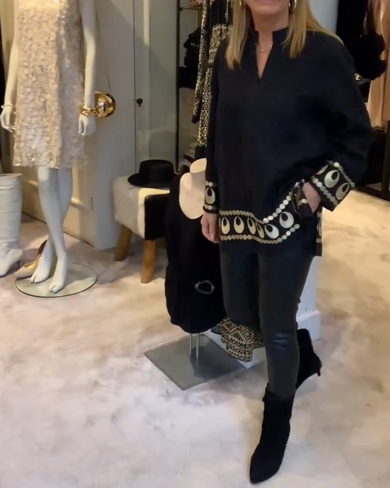 Bluse Placeret Trykt Løs