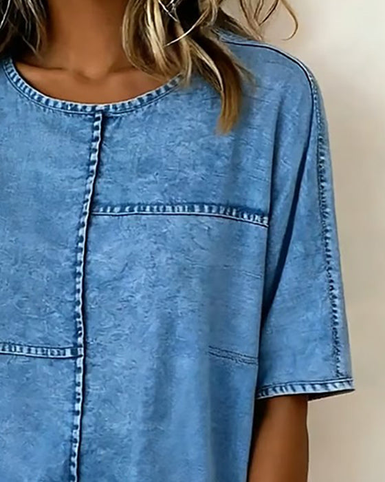 Top Nedslidt Denim Kort Ærme