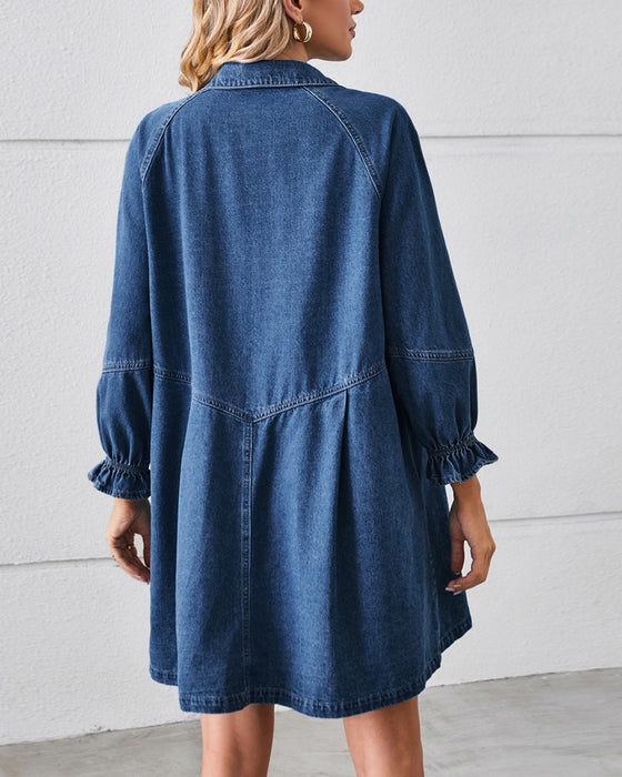 Langærmet Patchwork Denim Kjole