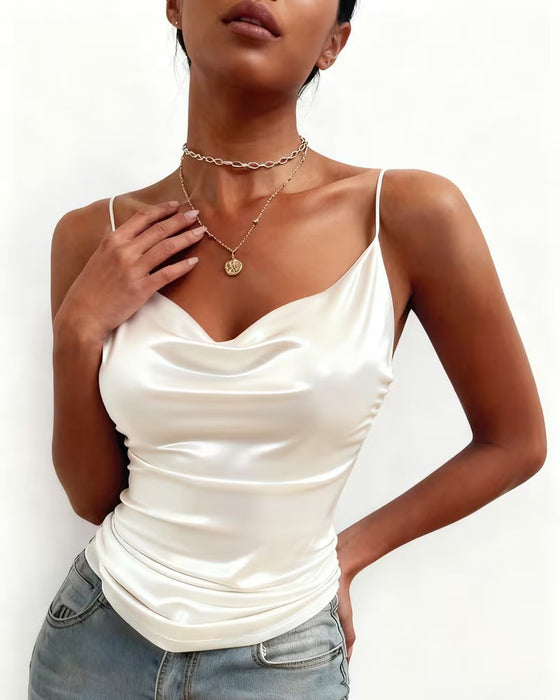 Cami-Top Ensfarvet Cowl Neck