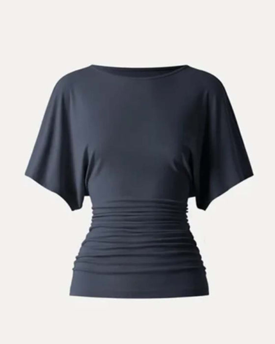 Bluse Casual Ensfarvet Plisseret Kort Ærme