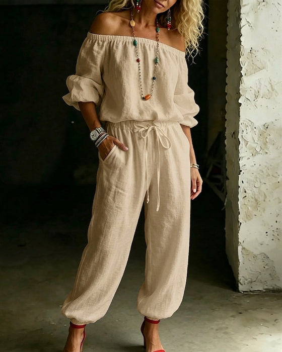 Jumpsuit Off-Shoulder Bind I Taljen Indsnævret Talje