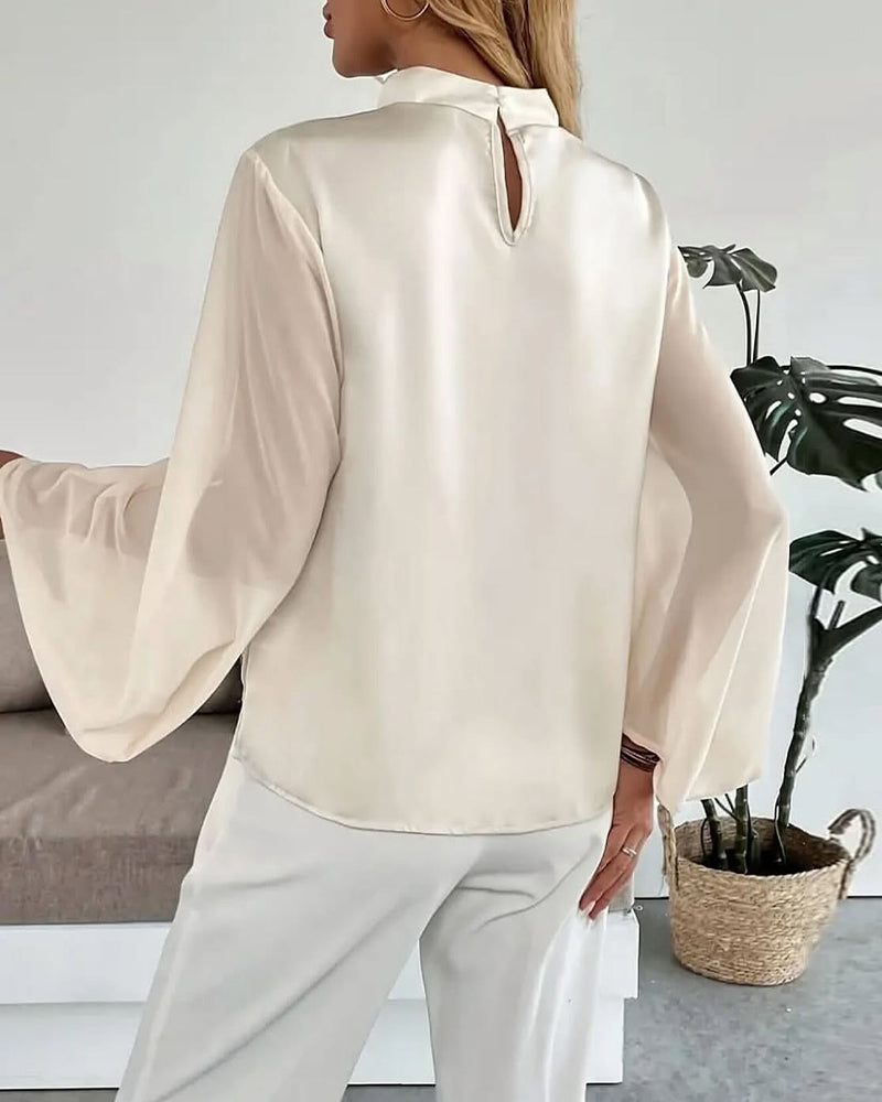 Bluse elegant ensfarvet standkrave