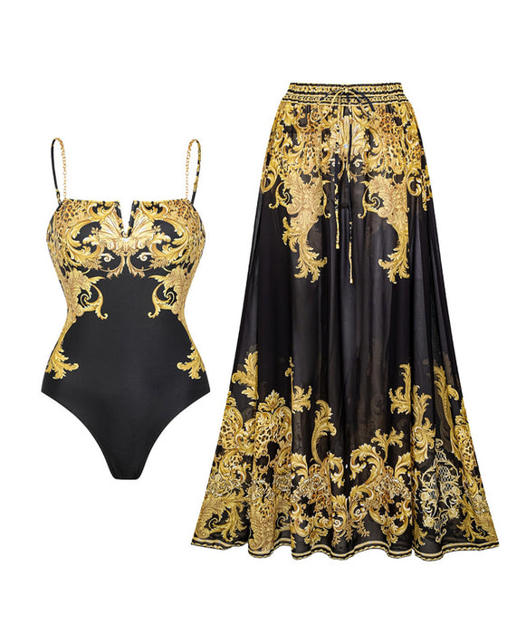 Badedragt Vintage Printed Mesh Solbeskyttelse