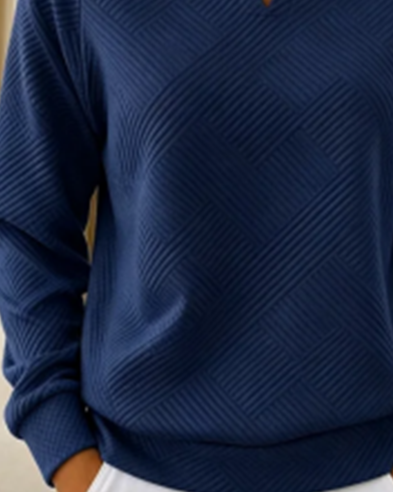 Sweatshirt V-Hals Stribet Raglan Ensfarvet