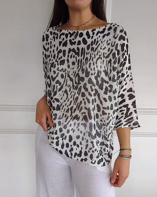 Sweater Trekvartærme Leopardprint Løstsiddende