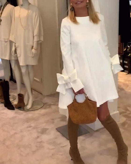 Kjole Modigt Rund Hals Sløjfe Ærme