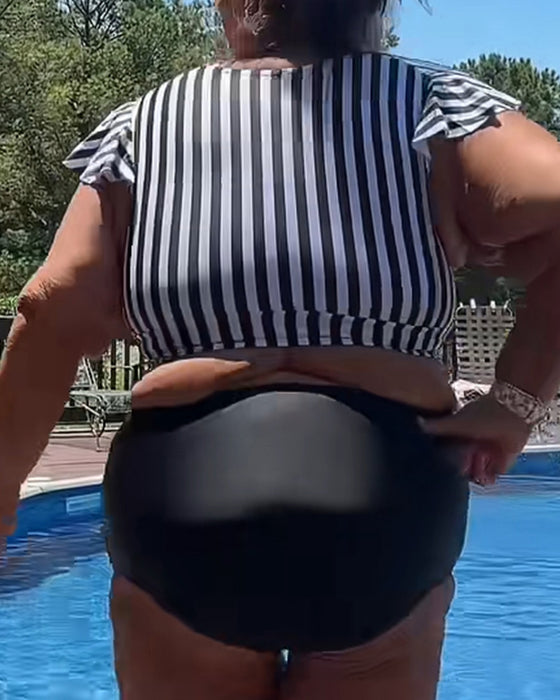 Bikini Stribet Flagermuseærme U-Hals