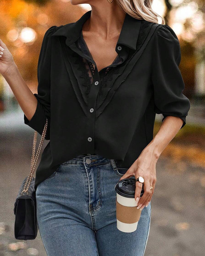 Bluse Pufærme Blonder Patchwork