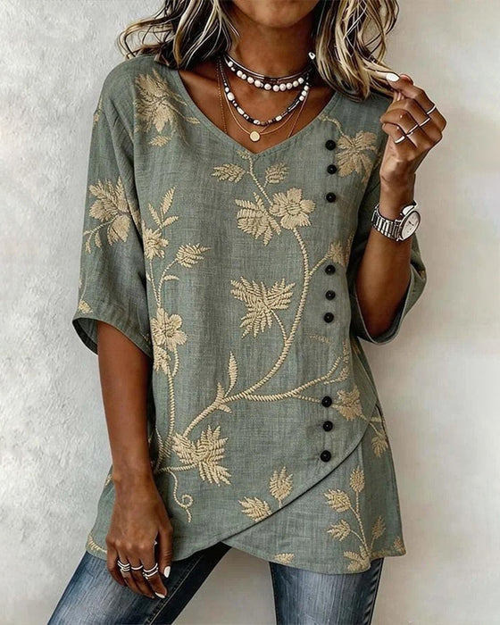 Bluse Blomstret V-hals Casual