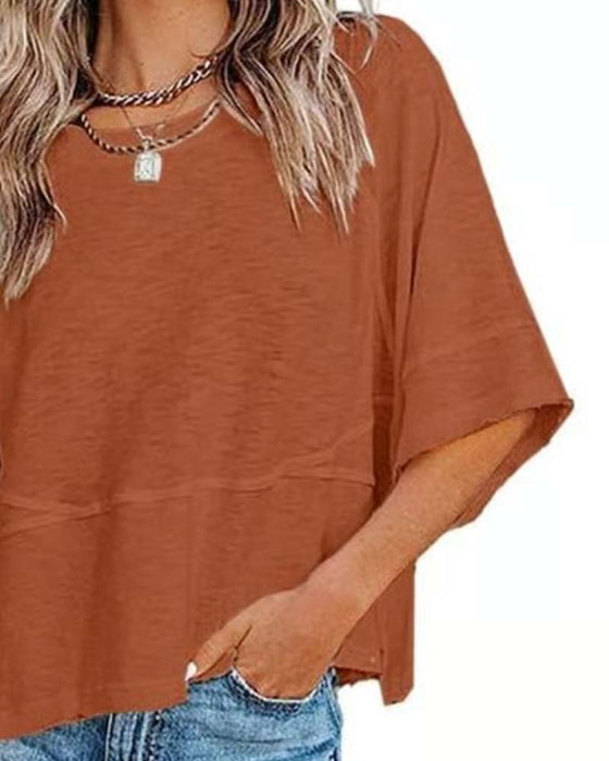 T-Shirt Panel Ensfarvet Udvidet Ærme