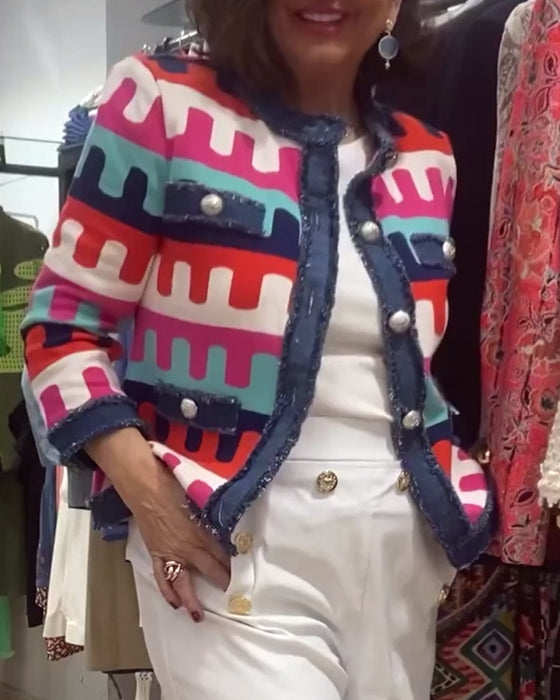 Bølgemønstret jakke med rå kanter