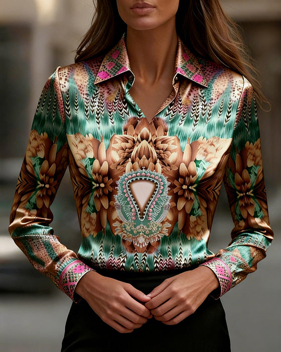 Bluse Med Lange Ærmer Og Leopardprint