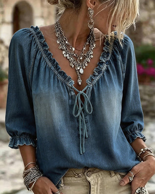 Bluser Denim V-Hals Bind