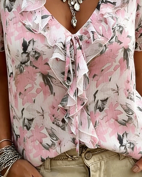 Bluse V-Hals Ruffle Bobble Ærme