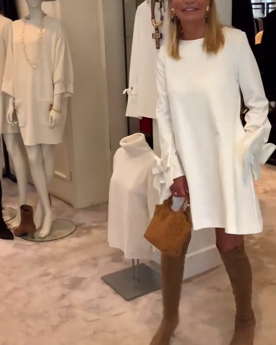 Kjole Modigt Rund Hals Sløjfe Ærme