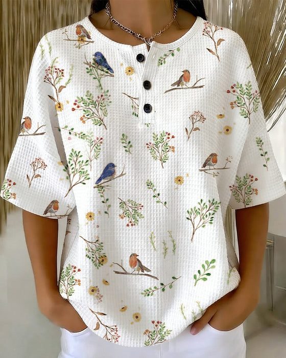 T-Shirt Rund Hals Knap Vaffel