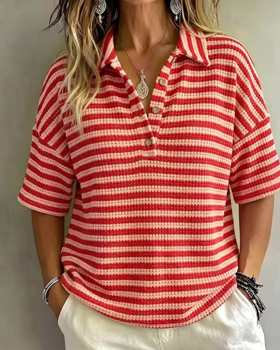Bluse Polo Krave Stribet Knap Foran