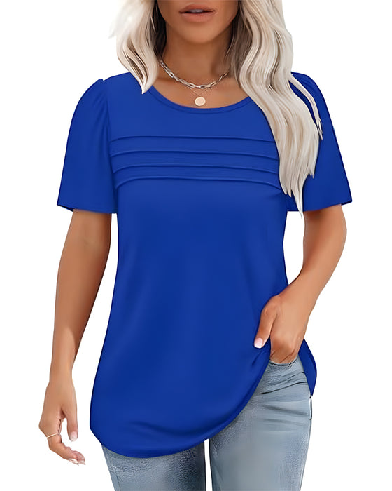 T-Shirt Plisseret Løs Rund Hals Kortærmet
