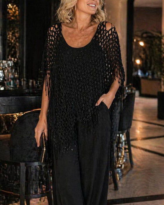 Pullover Frynser Mesh Udskæring