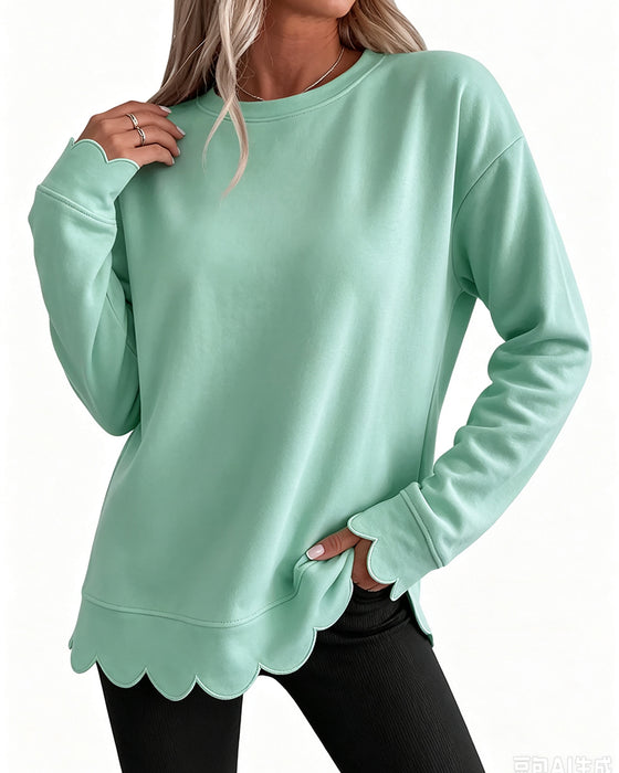 Sweatshirt Scallop Trim Afslappet