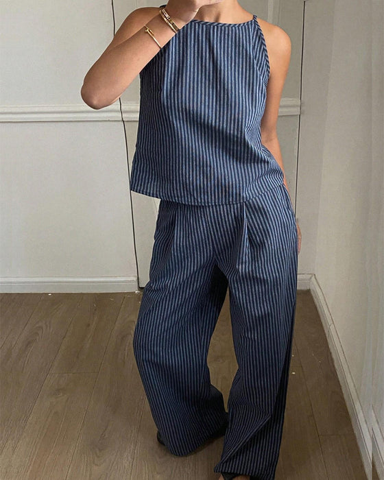Sæt Stribet Camisole Brede Ben Bukser