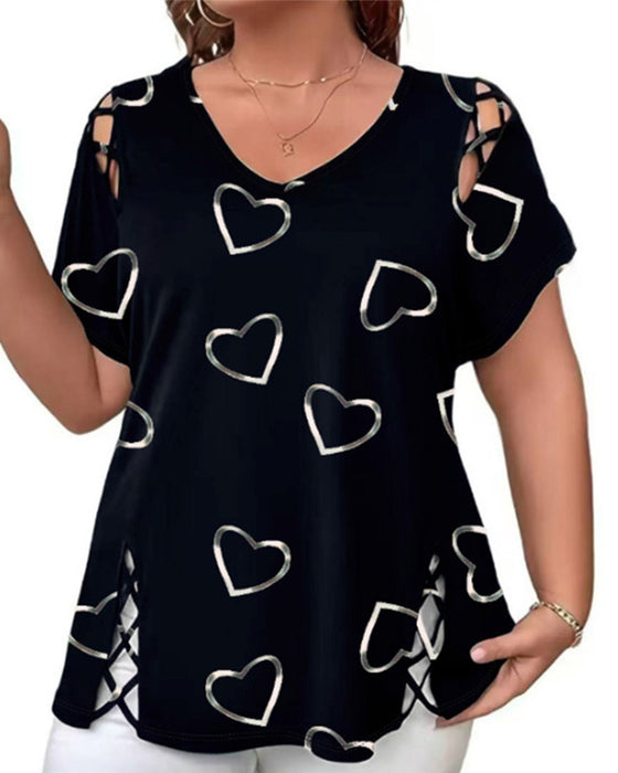 T-Shirt Hjertemønster Gennembrudt Kortærmet
