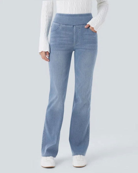 Bukser Høj Talje Denim Lomme Udsvængede
