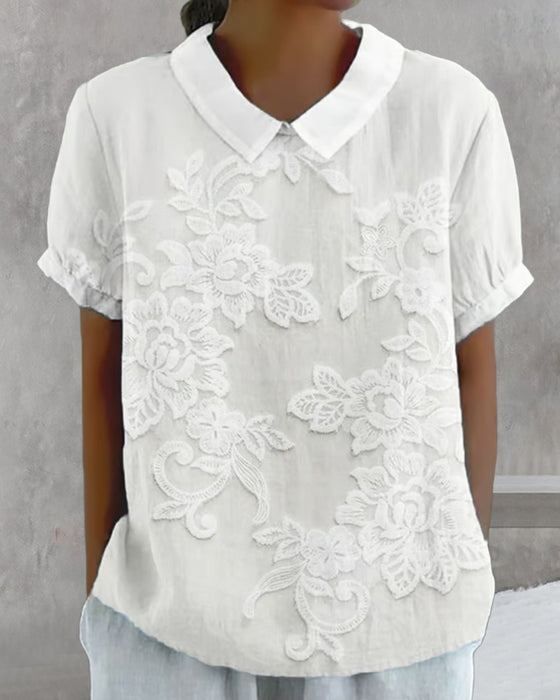 Bluse Med Krave Print Ensfarvet