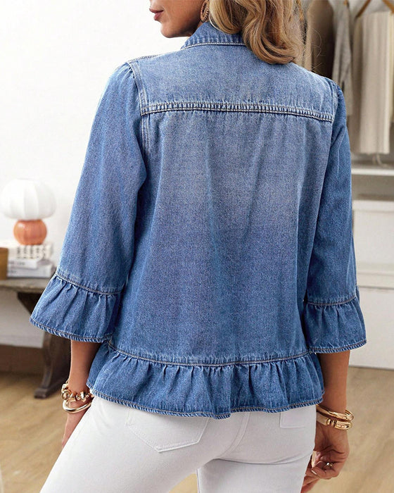 Jakke Flutter Ærme Afkortet Denim