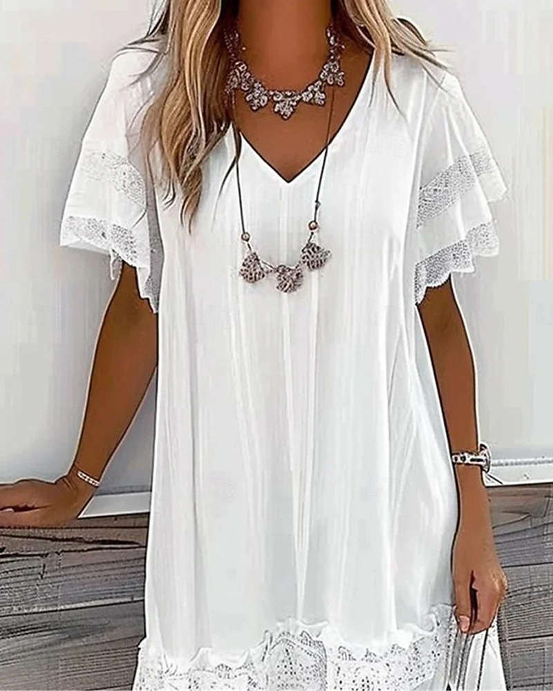 Kjole Afslappet Blonde V-Udskæring Kort