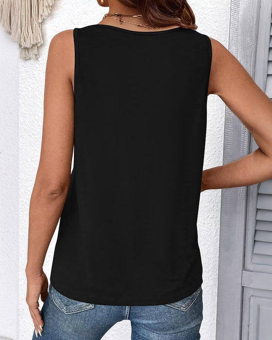 Tanktop Ensfarvet V-Hals Ærmeløs Løs