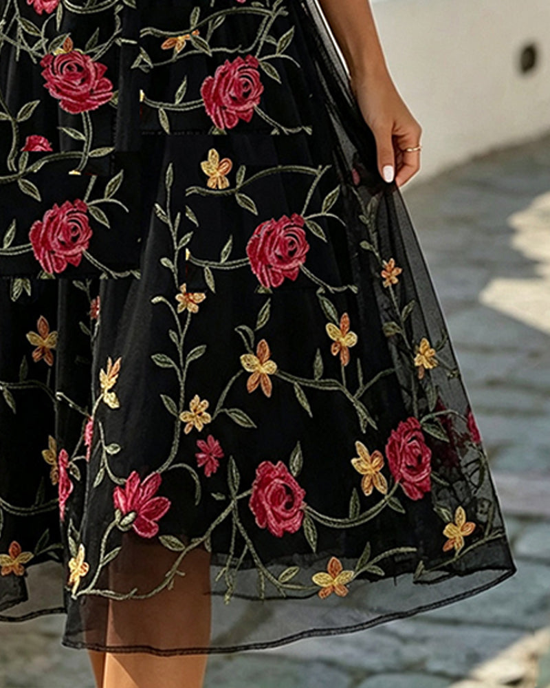 Kjole Blomstertryk Rundhalset Sheer A-Linje