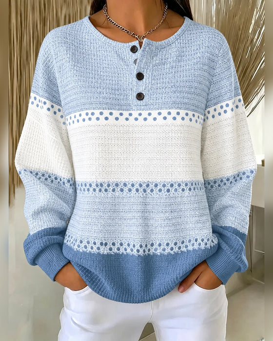 Sweatshirt Farveblok Vaffelstrik Henley Pullover