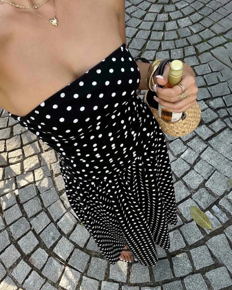 Kjole Prikket Bandeau A-Formet Lang