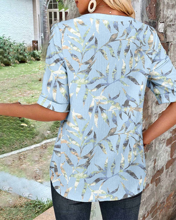 Bluse Med Korte Ærmer Falsk Lomme Print