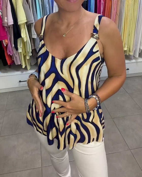 Bluse V-Hals Stroppet Zebra Tryk Metalknap