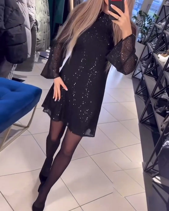 Kjole Temperament Pailletter Langærmet Slim