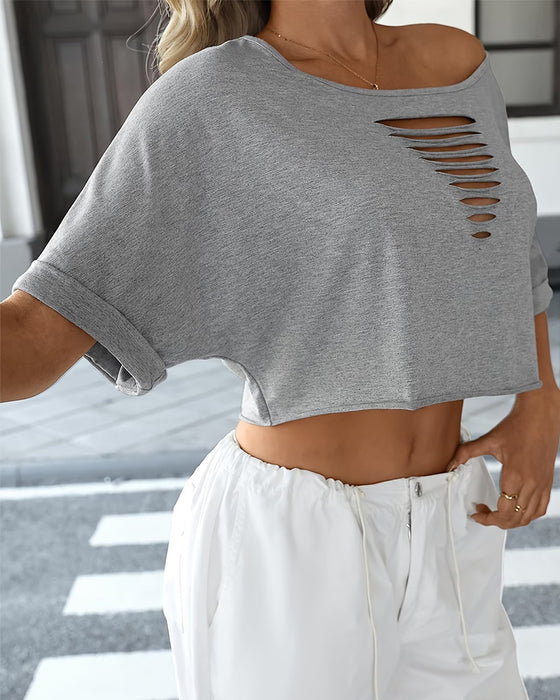 T-Shirts Off-Shoulder Asymmetrisk Revnet Rullet Kant