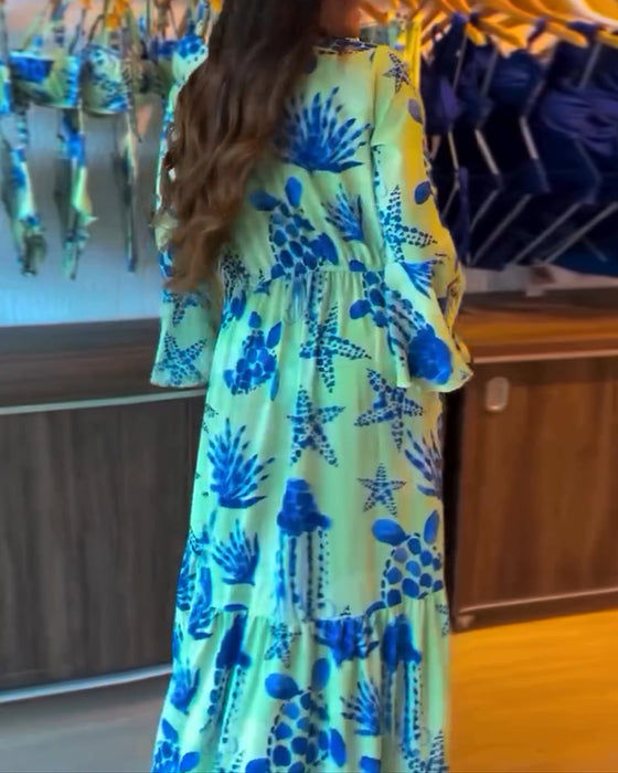 Ferie Printet Badedragt med Flare - ärmer