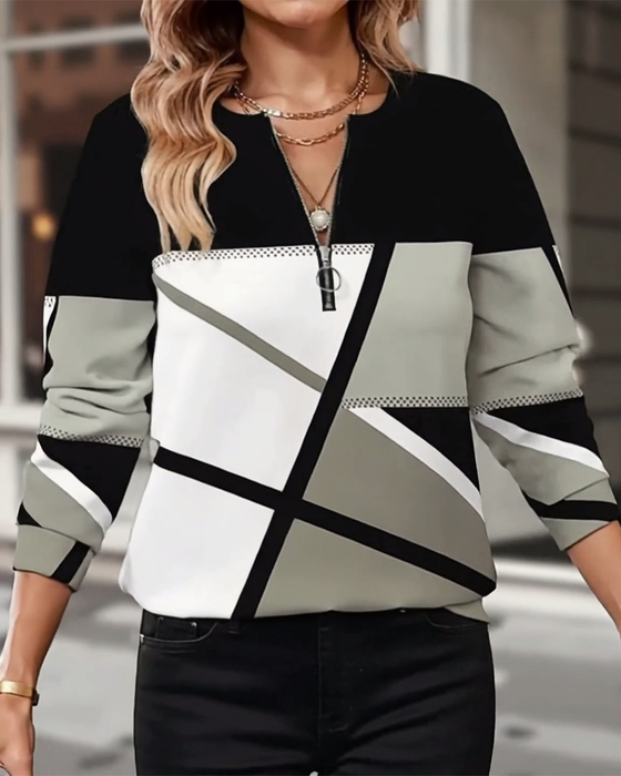 T-shirt med lynlås og geometrisk mønster