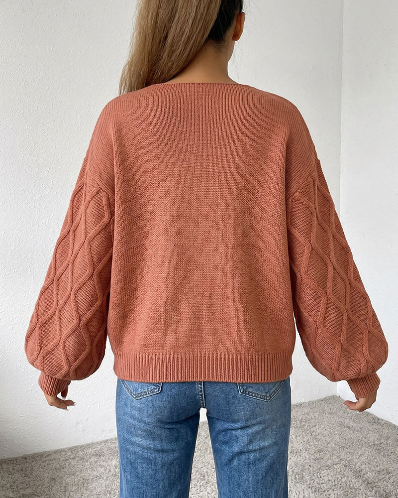 Pullover Lanterne Ærme Argyle Mode Strikket