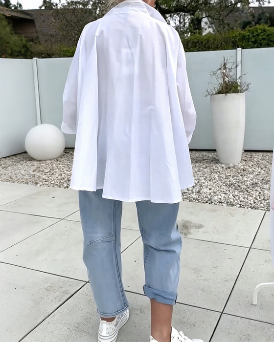 Oversized Bluse Med V-Udskæring Og Faldende Skuldre