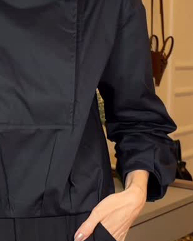 Bluse Asymmetrisk Ståkrave Diagonal Knap