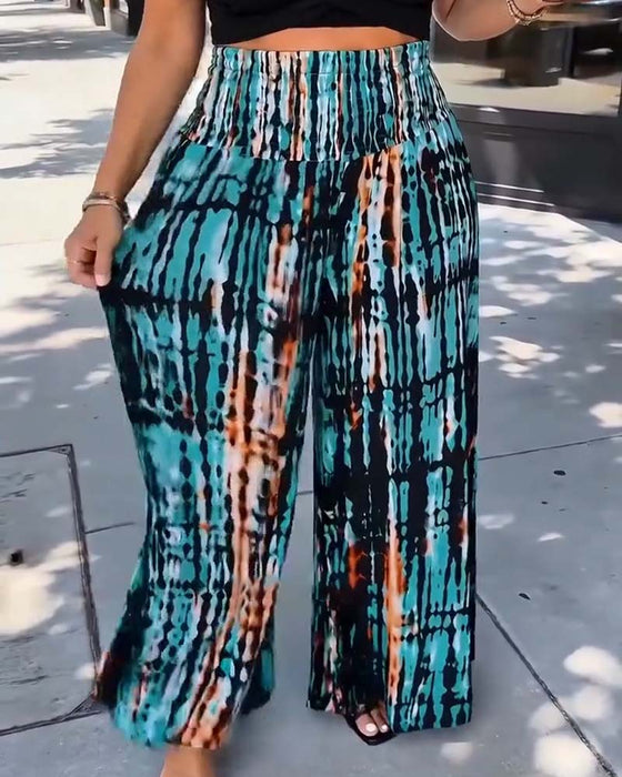 Bukser Tie-Dye Tryk Høj Talje Brede Ben Lang