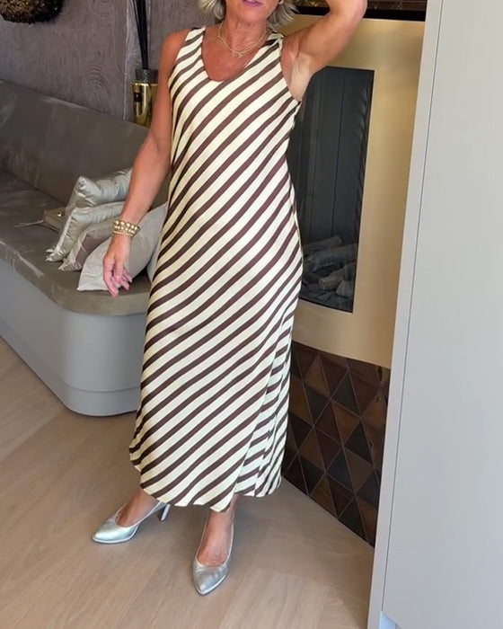 Kjole Ærmeløs Stribe Slip Maxi