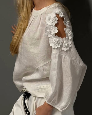 Bluser Rund Hals Udskæring Off-Shoulder 3D Blomstret