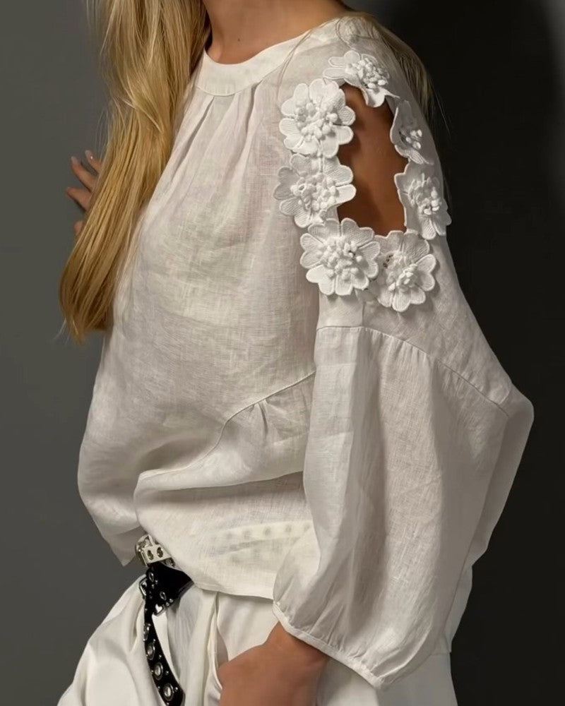 Bluser Rund Hals Udskæring Off-Shoulder 3D Blomstret