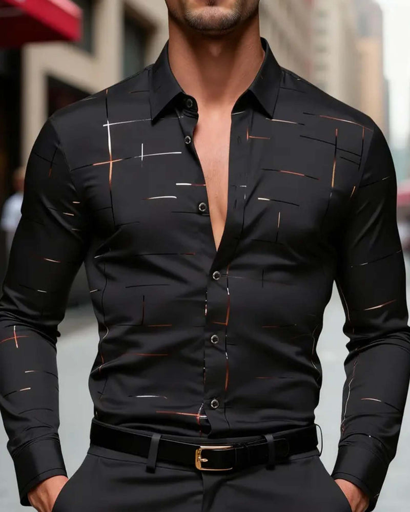 Herre Skjorte Nedlagt Krave Stribet Tryk Langærmet